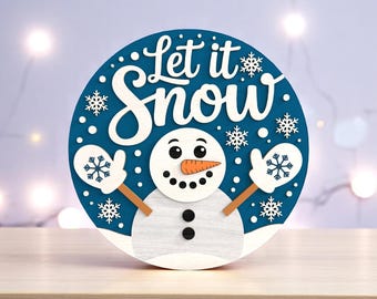 Let It Snow Merry Christmas Welcome Sign Laser Cut Digital Files SVG – Cute Winter Snowman Laser Cut File para Glowforge y Cricut