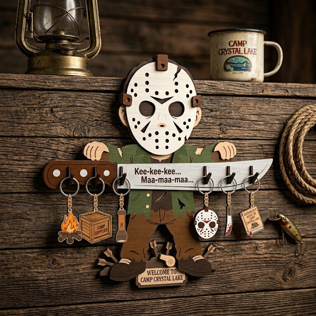 Camp Crystal Lake Horror Key Holder SVG, Spooky Slasher Wall Key Rack ...