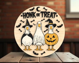 Honk or Treat Halloween Goose Welcome Sign Laser Cut Digital Files SVG – Funny Layered SVG Digital Laser Cut File for Glowforge