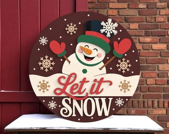 Letrero de bienvenida navideño de muñeco de nieve cortado con láser, archivos digitales SVG - Let It Snow Holidays para Glowforge, CNC, arte mural invernal cortado con láser en capas SVG