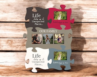 Life & Love familiepuzzel lasergesneden fotolijst SVG – lasergesneden digitale muurkunst – 6-delige citaatpuzzel voor Glowforge xTool