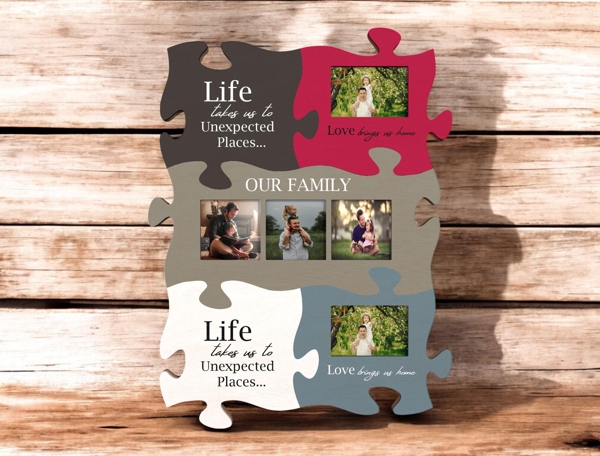 Life & Love Family Puzzle Laser Cut Photo Frame SVG –  Laser Cut Digital Wall Art – 6-Piece Quote Puzzle for Glowforge xTool