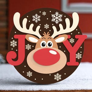 Letrero de bienvenida "Reno JOY" cortado a láser (archivos digitales SVG) - Archivo cortado a láser para colgador de puerta navideño para Glowforge, decoración navideña SVG