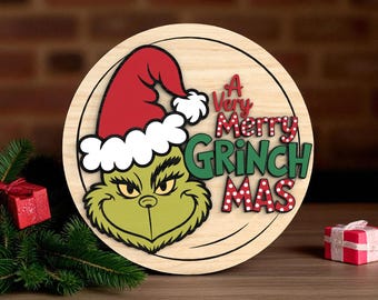 Merry Grinchmas Willkommensschild Laser geschnitten Digitale SVG - Lustige Weihnachten Grinch Layered Urlaub Design für Glowforge, Cricut, CNC