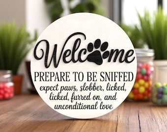 Pliki cyfrowe SVG z napisem „Witamy miłośników psów” – zabawna dekoracja domu dla psów, Glowforge i xTool