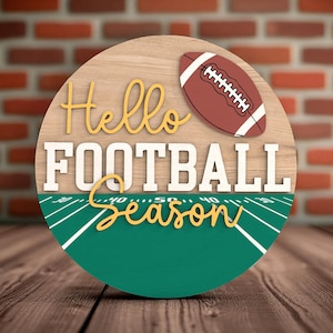 Hello Football Season Welcome Sign Laser Cut Digital Files SVG –  Game Day Wood Sign with Football and Field for Glowforge