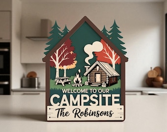 Rustic Cabin Camping Welcome Sign Laser Cut Digital Files SVG – Custom Family Name Outdoor Lodge Decor , Laser Cut File for Glowforge