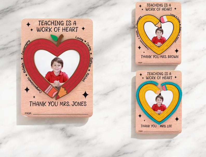 3 Designs Teacher Appreciation Photo Frame Laser Cut SVG | Pencil Heart ...