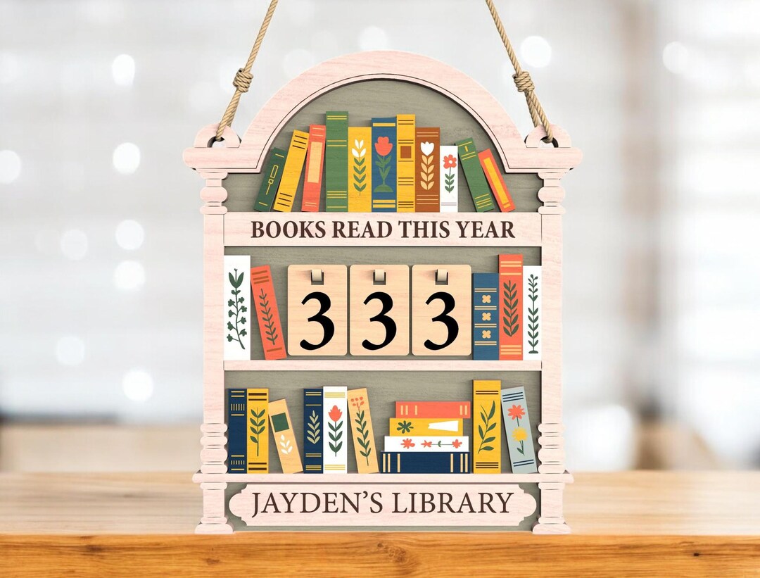 Hanging Library Reading Tracker Laser Cut • Personalized Bookcase Sign ...