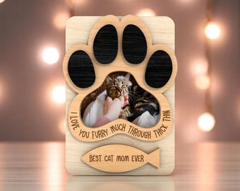 Marco de fotos "La mejor mamá de gatos" cortado con láser SVG / Archivo digital de huella de pata cortada con láser para Glowforge, xTool