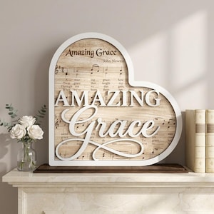 Amazing Grace Christian Heart Decor SVG, Religious Hymn Table Sign, Faith Wall Art, Inspirational Jesus Decor, Laser Cut File