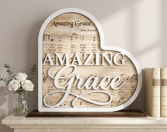 Amazing Grace Christian Heart Decor SVG, Religious Hymn Table Sign, Faith Wall Art, Inspirational Jesus Decor, Laser Cut File