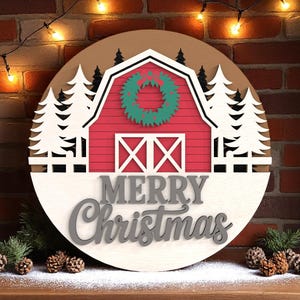 Letrero de bienvenida navideño estilo granja, archivos digitales SVG cortados con láser – Decoración rústica de puerta de invierno en capas cortadas con láser