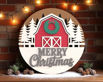 Farmhouse Barn Merry Christmas Welcome Sign Laser Cut Digital Files SVG –   Rustic Laser Cut Layered Winter Door Decor