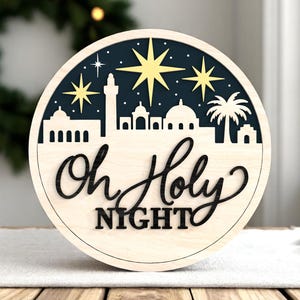 Oh Holy Night Christmas Welcome Sign Laser Cut SVG –  Layered Nativity Scene Sign Design