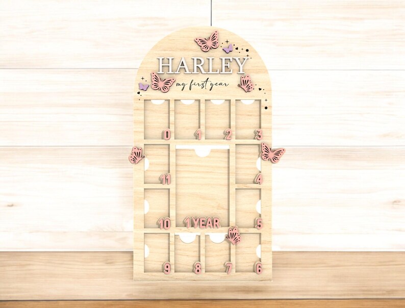 Butterfly Baby Girl First Year Laser Cut Photo Frame SVG – Milestone ...