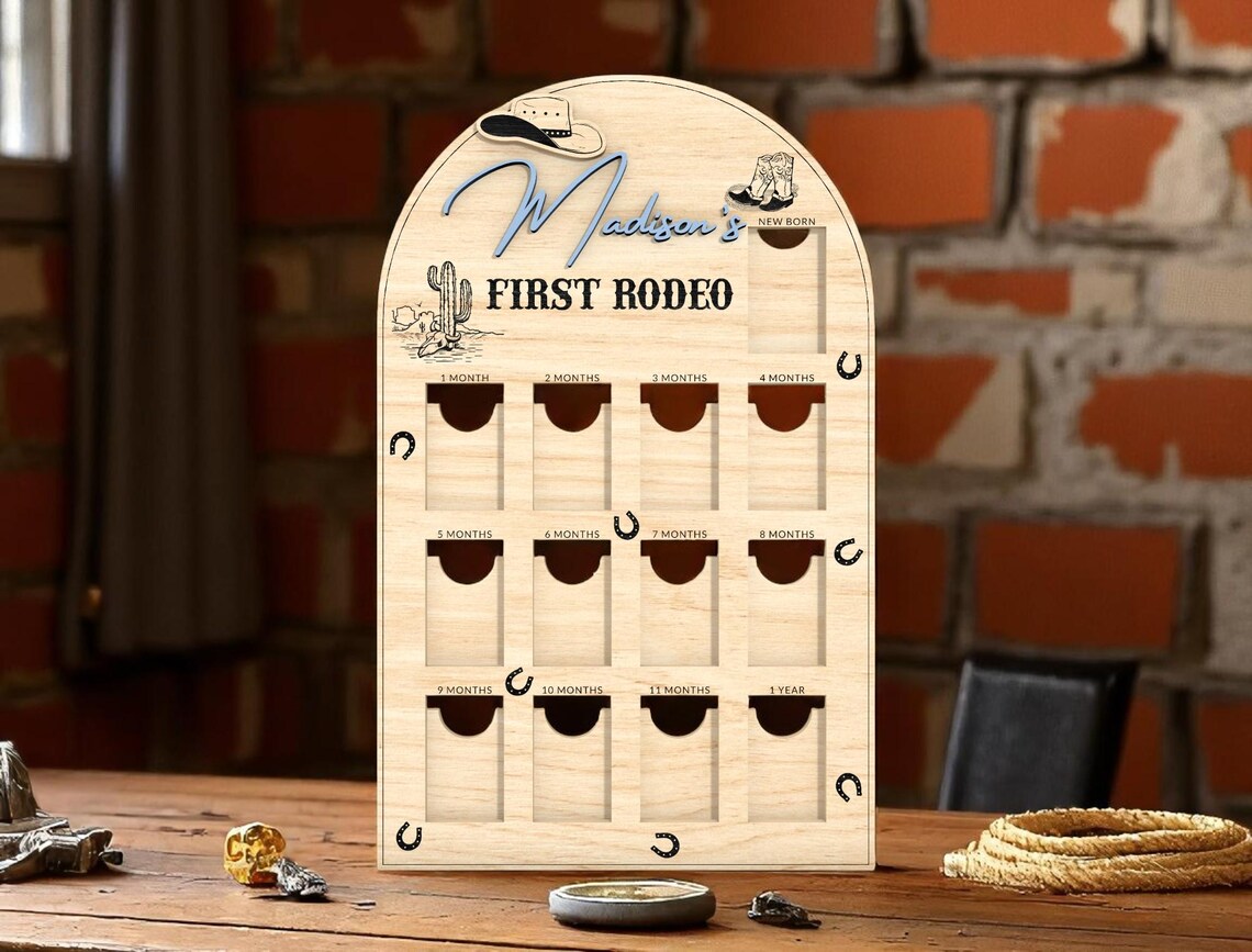 First Year Rodeo Frame First Rodeo Baby Photo Frame Laser Cut SVG – Western Cowboy First Year ...
