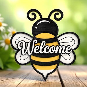 Bee Welcome Sign Laser Cut Digital Files SVG –  Layered Digital Laser Cut File for Glowforge, xTool – Cute Honey Bee Door Hanger SVG