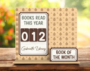 Libri letti quest'anno in formato SVG, file di taglio laser per il monitoraggio della lettura, cartello del libro del mese, decorazione in legno personalizzata per biblioteca