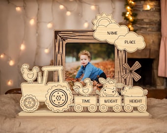Tractor Farm Baby Photo Frame Laser Cut Digital SVG | Tractor Birth Stat Sign  | Digital File for Glowforge xTool Laser Cut
