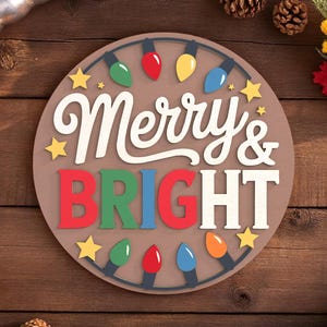 Merry & Bright Welcome Sign Laser Cut Digital Files SVG – Christmas Lights Laser Cut File for Holiday Door Hanger