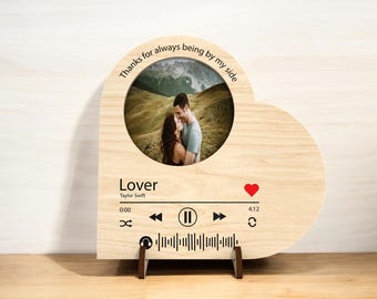 Romantische muziekspeler fotolijst digitaal bestand lasergesneden SVG |  Lasergesneden aangepaste hart Spotify-plaquette SVG