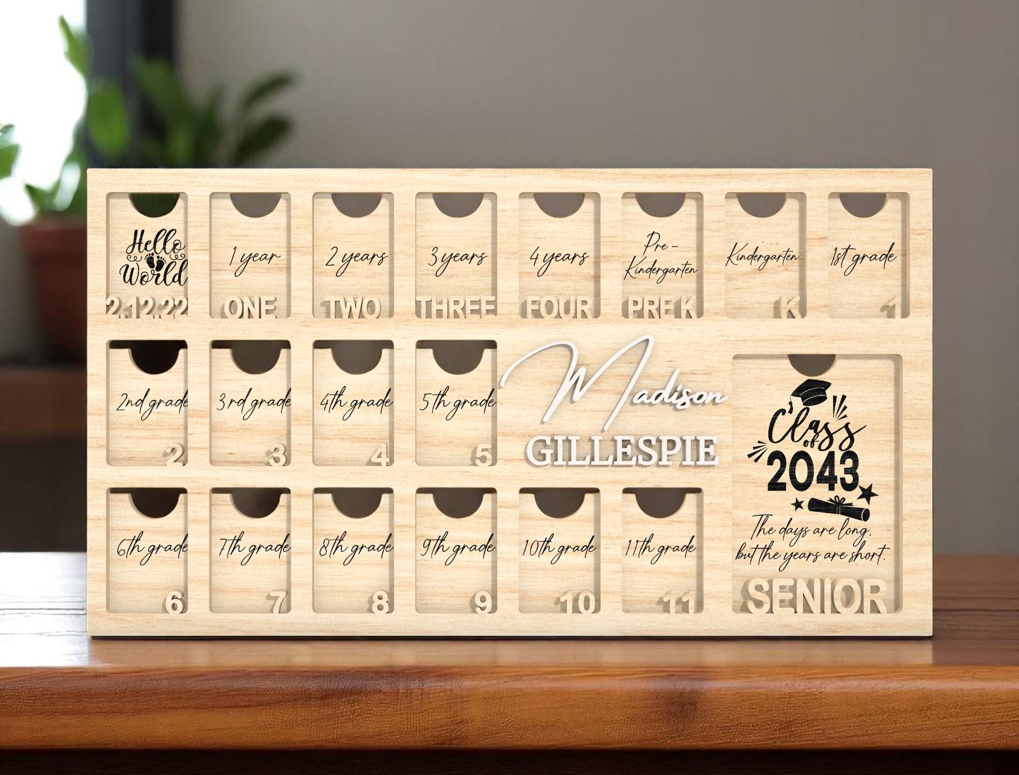 School Years Photo Frame Laser Cut SVG – – PreK to 12th Grade Milestone Board with Graduation Slot – Digital Laser Cut File