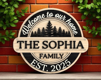 Custom Family Name Welcome Sign: Laser Cut Forest Silhouette SVG (Digital Download)