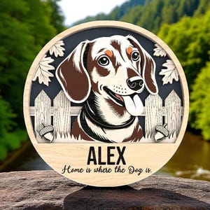 Dachshund Dog Welcome Sign Laser Cut Digital Files SVG – Personalized Layered Digital for Glowforge –“Home Is Where the Dog Is” Pet Memorial