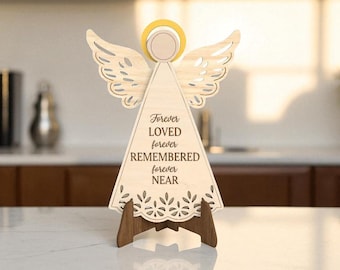 Forever Loved Angel Memorial Stand Ornament Laser Cut Digital Files SVG – Sympathy Angel with Wings,Engraved Remembrance Quote for Glowforge