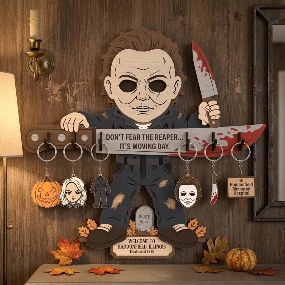 Halloween Horror Key Holder SVG, Movie Wall Key Rack Laser Cut File ...