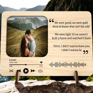 Personalized Song Lyric Plaque Digital File Laser Cut SVG |  Laser Cut Music Quote Photo Frame with Spotify Code