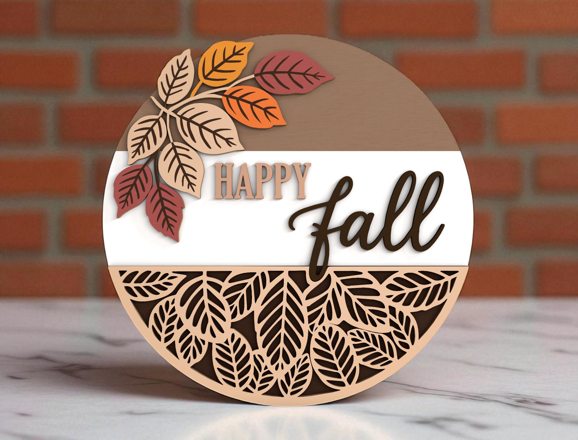 Happy Fall Layered Round Welcome Sign Digital Files SVG -autumn Leaves ...