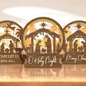 Nativity Scene Lantern Laser Cut Digital File SVG |  Christmas O Holy Night Nativity Scene Laser Cut , 3D Layered - Bonus Designs