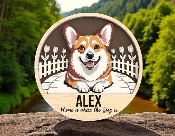 Corgi Dog Welcome Sign Laser Cut Digital Files SVG – “home is