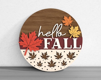 Hello Fall Welcome Sign Laser Cut Digital SVG – Laser Cut Digital for Thanksgiving Door Decor , Maple Leaf Fall Door Hanger for Glowforge