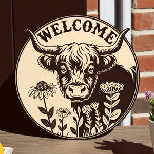 Bauernhaus Blumen Willkommensschild Laser geschnitten Digitale Dateien SVG - Holzschild Vorlage für Glowforge, xTool, CNC-Projekte