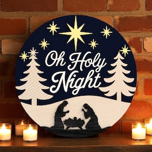 Oh Holy Night Nativity Scene Welcome Sign Laser Cut Digital Files SVG –  Religious Round Sign Digital File for Glowforge, xTool