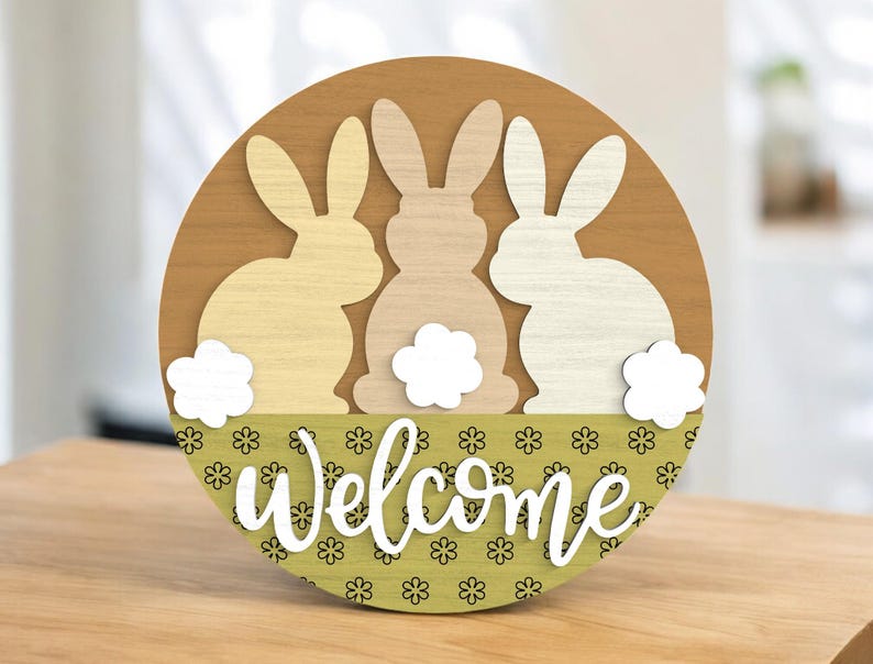 Welcome Bunny Trio Sign Laser Cut Digital Files SVG • Layered Easter ...
