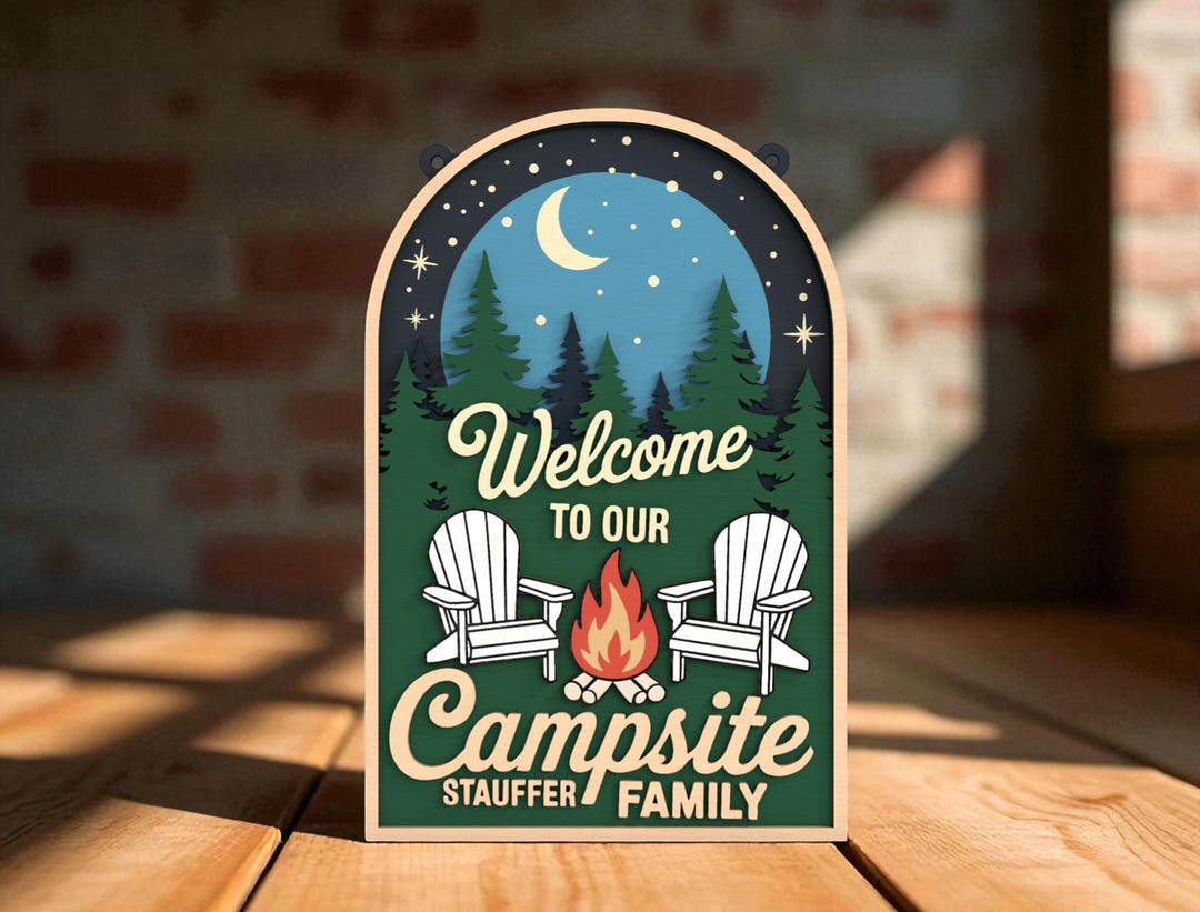 Layered Night Forest Campsite Welcome Sign Laser Cut Digital Files SVG ...