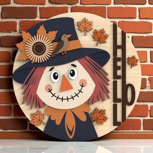 Hello Scarecrow Welcome Sign Digital Files SVG - Fall and Autumn Farmhouse Door Hanger SVG for Glowforge, xTool, and CNC Machines