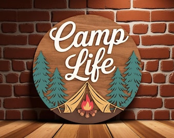 Camp Life  Welcome Sign Laser Cut Digital Files SVG – Layered Camping Tent SVG for Glowforge, xTool, Laser Cutting Machines