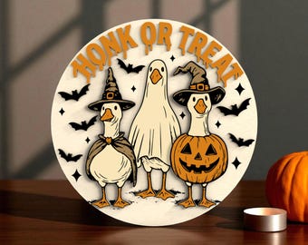 Honk or Treat Goose Halloween Welcome Sign Laser Cut Digital Files SVG – Funny Farmhouse Halloween Decor , Laser Cut File for Glowforge