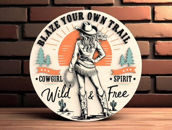 Cowgirl Western Welcome Sign Laser Cut Digital Files SVG – “Blaze Your Own Trail” Wild & Free Digital File for Glowforge