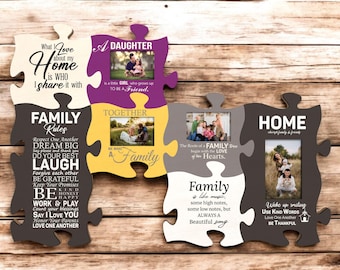 Familie Puzzle Wandschild Fotorahmen Digital Laser Cut SVG - 8-teiliges Lasercut Zitat Bilderrahmen, Glowforge Digital Design