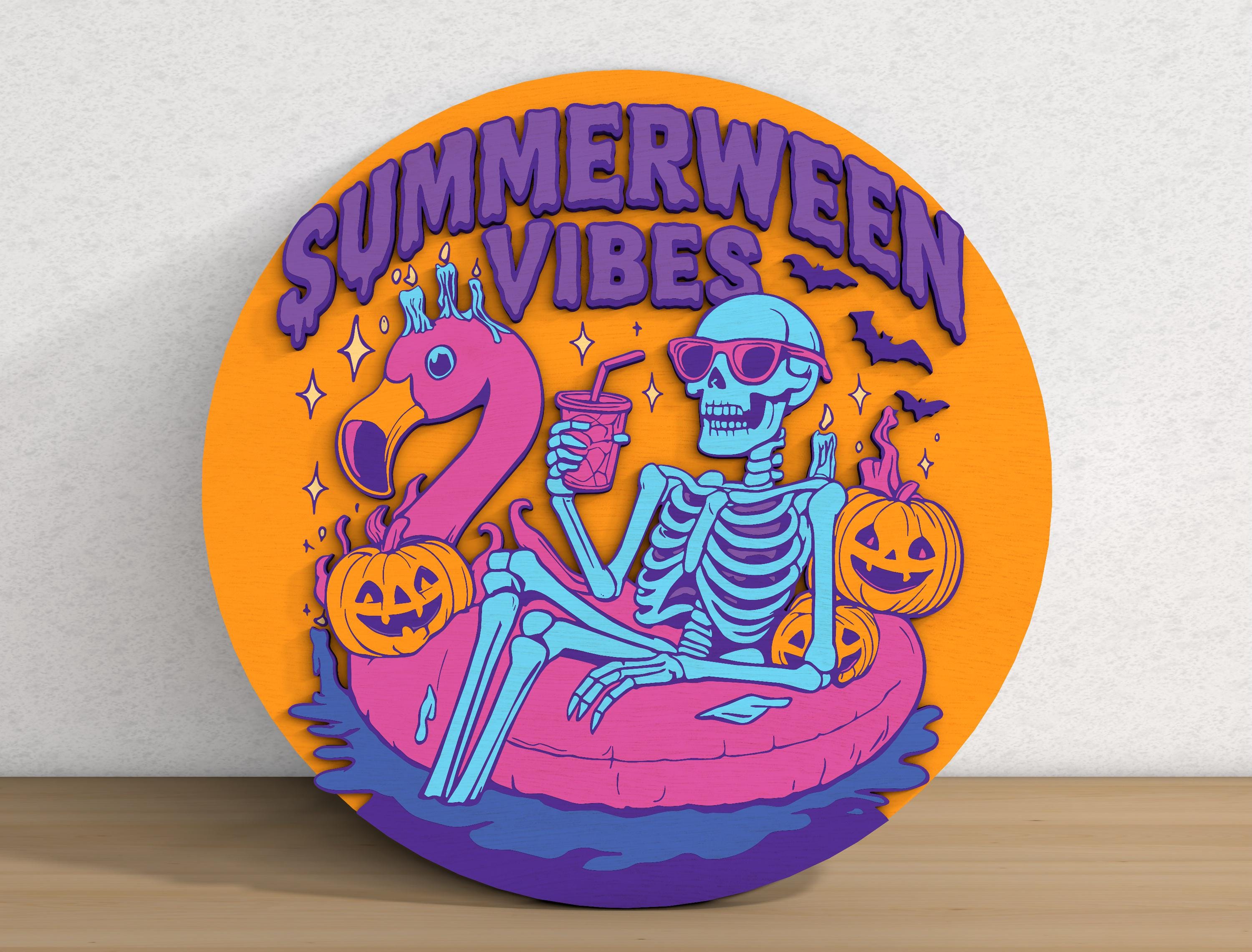 Summerween Vibes Skeleton Welcome Sign Laser Cut Digital Files SVG
