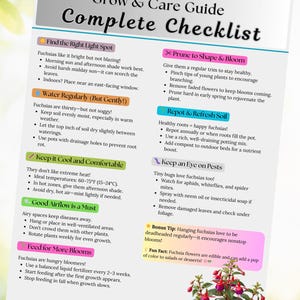 FUCHSIA Plant Care Guide – How to Grow and Care for FUCHSIA | Printable & Editable Checklist with Tips | PDF + Template