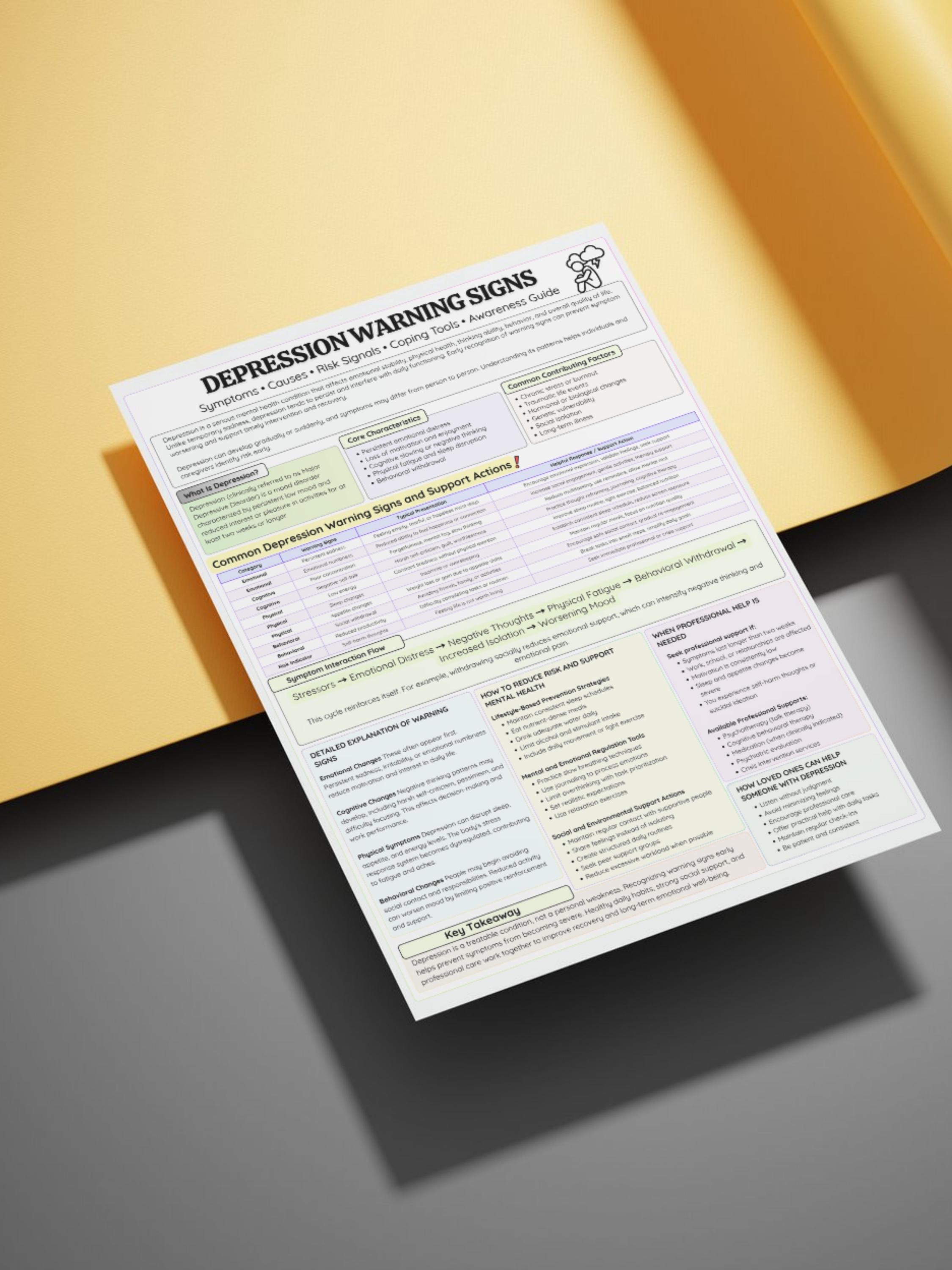 Depression Warning Signs Printable Chart | Mental Health Awareness ...