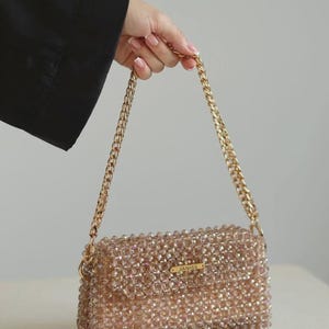 Precious Crystal Beaded  Bag with  Chain, Women Bead bag, Luxry Bag, Designed bag,