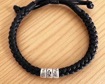 Personalized Pet Memorial Bracelet, Engraved Paw Print, Dog Cat Loss Sympathy Gift for Men